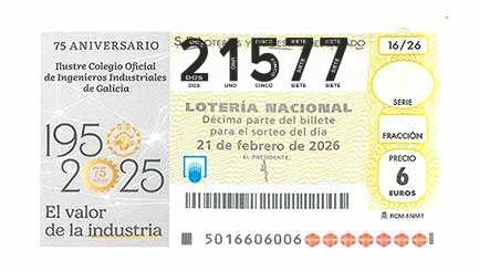 Décimo 21577 del sorteo 16-21/02/2026 Sábado