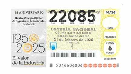 Décimo 22085 del sorteo 16-21/02/2026 Sábado