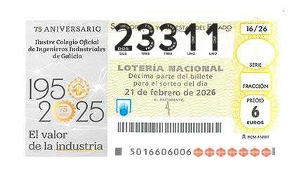 Décimo 23311 del sorteo 16-21/02/2026 Sábado