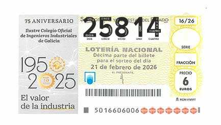 Décimo 25814 del sorteo 16-21/02/2026 Sábado