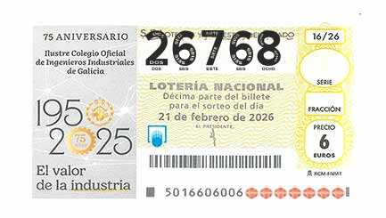 Décimo 26768 del sorteo 16-21/02/2026 Sábado