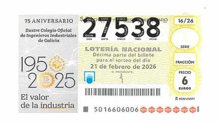 Décimo 27538 del sorteo 16-21/02/2026 Sábado
