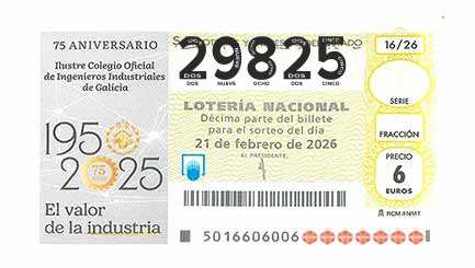 Décimo 29825 del sorteo 16-21/02/2026 Sábado