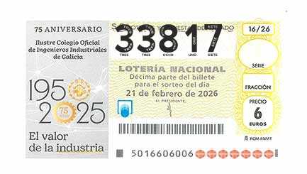 Décimo 33817 del sorteo 16-21/02/2026 Sábado