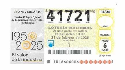 Décimo 41721 del sorteo 16-21/02/2026 Sábado