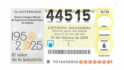 Décimo 44515 del sorteo 16-21/02/2026 Sábado