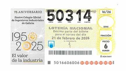 Décimo 50314 del sorteo 16-21/02/2026 Sábado