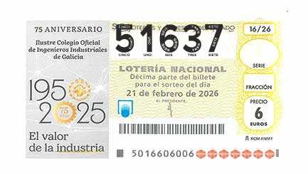 Décimo 51637 del sorteo 16-21/02/2026 Sábado