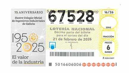 Décimo 67528 del sorteo 16-21/02/2026 Sábado