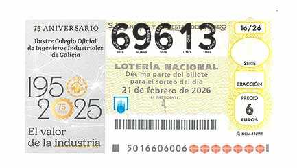 Décimo 69613 del sorteo 16-21/02/2026 Sábado