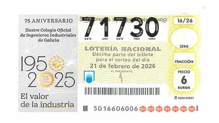 Décimo 71730 del sorteo 16-21/02/2026 Sábado