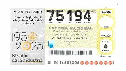 Décimo 75194 del sorteo 16-21/02/2026 Sábado