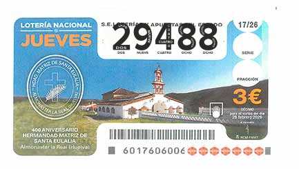 Décimo 29488 del sorteo 17-26/02/2026 Jueves