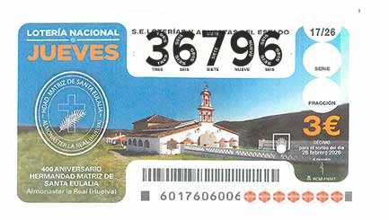 Décimo 36796 del sorteo 17-26/02/2026 Jueves
