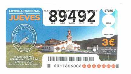 Décimo 89492 del sorteo 17-26/02/2026 Jueves