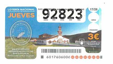 Décimo 92823 del sorteo 17-26/02/2026 Jueves