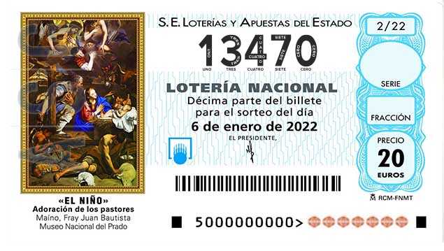 Décimo 13470 del sorteo 2-06/01/2022 El Niño