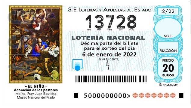 Décimo 13728 del sorteo 2-06/01/2022 El Niño