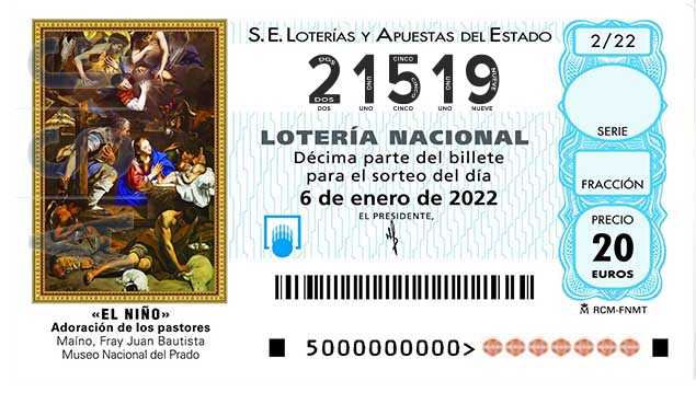 Décimo 21519 del sorteo 2-06/01/2022 El Niño