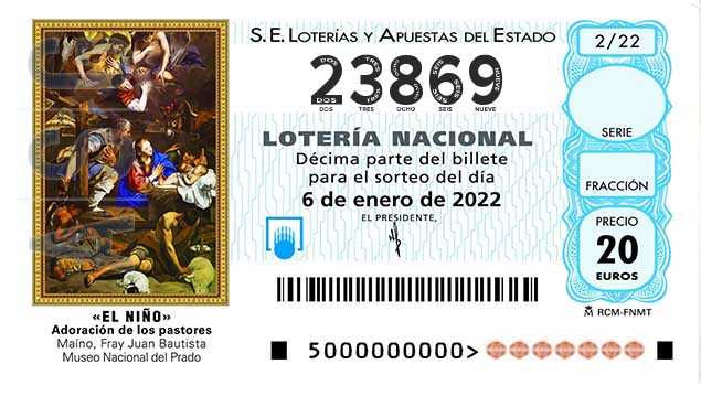 Décimo 23869 del sorteo 2-06/01/2022 El Niño