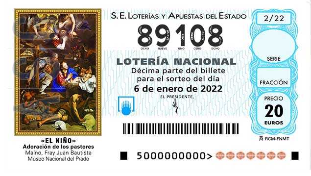 Décimo 89108 del sorteo 2-06/01/2022 El Niño