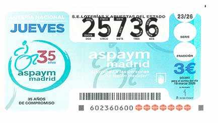 Décimo 25736 del sorteo 23-19/03/2026 Jueves