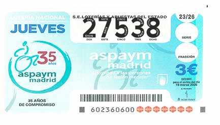Décimo 27538 del sorteo 23-19/03/2026 Jueves