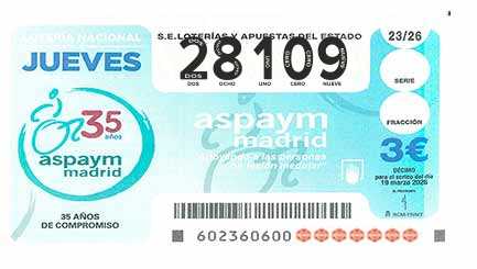 Décimo 28109 del sorteo 23-19/03/2026 Jueves