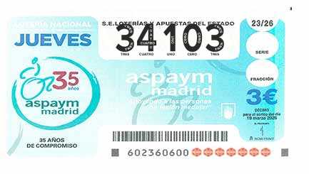 Décimo 34103 del sorteo 23-19/03/2026 Jueves