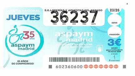 Décimo 36237 del sorteo 23-19/03/2026 Jueves