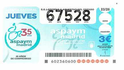 Décimo 67528 del sorteo 23-19/03/2026 Jueves