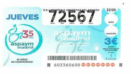 Décimo 72567 del sorteo 23-19/03/2026 Jueves