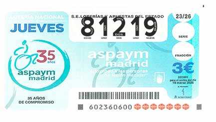 Décimo 81219 del sorteo 23-19/03/2026 Jueves