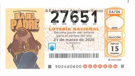 Décimo 27651 del sorteo 24-21/03/2026 Sábado