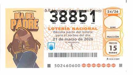 Décimo 38851 del sorteo 24-21/03/2026 Sábado