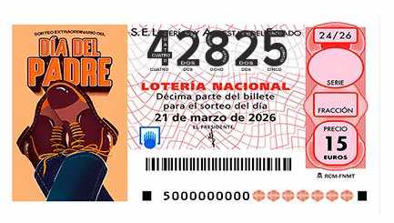 Décimo 42825 del sorteo 24-21/03/2026 Sábado