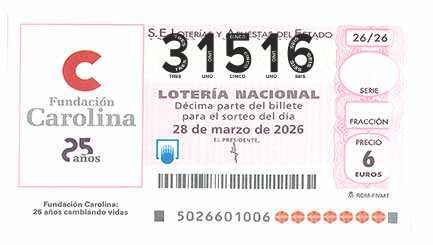 Décimo de Lotería con el número 31516