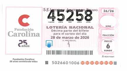 Décimo 45258 del sorteo 26-28/03/2026 Sábado