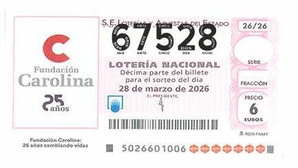 Décimo 67528 del sorteo 26-28/03/2026 Sábado