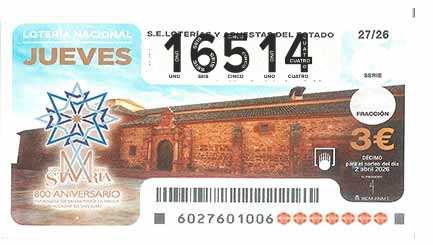 Décimo 16514 del sorteo 27-02/04/2026 Jueves