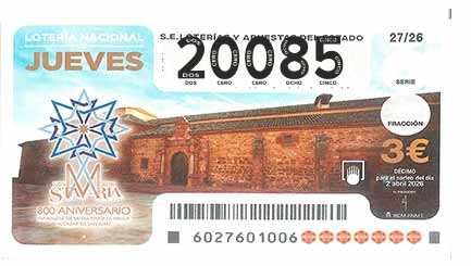 Décimo 20085 del sorteo 27-02/04/2026 Jueves