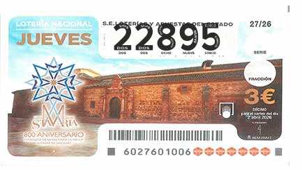 Décimo 22895 del sorteo 27-02/04/2026 Jueves