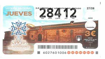 Décimo 28412 del sorteo 27-02/04/2026 Jueves