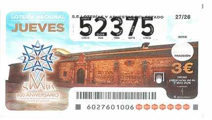 Décimo 52375 del sorteo 27-02/04/2026 Jueves