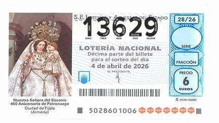 Décimo 13629 del sorteo 28-04/04/2026 Sábado