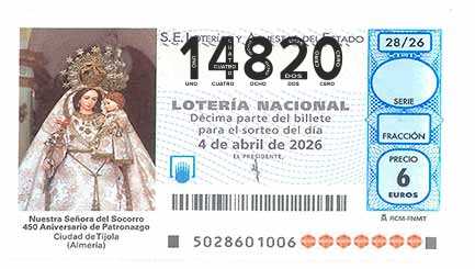 Décimo 14820 del sorteo 28-04/04/2026 Sábado