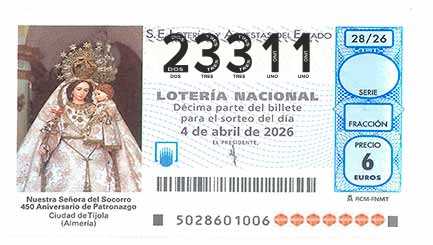 Décimo 23311 del sorteo 28-04/04/2026 Sábado