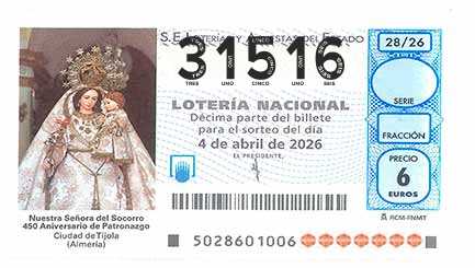 Décimo 31516 del sorteo 28-04/04/2026 Sábado