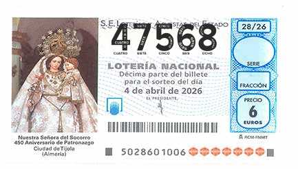 Décimo 47568 del sorteo 28-04/04/2026 Sábado