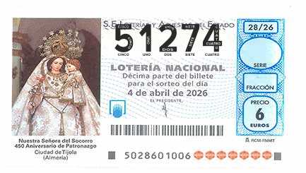 Décimo 51274 del sorteo 28-04/04/2026 Sábado